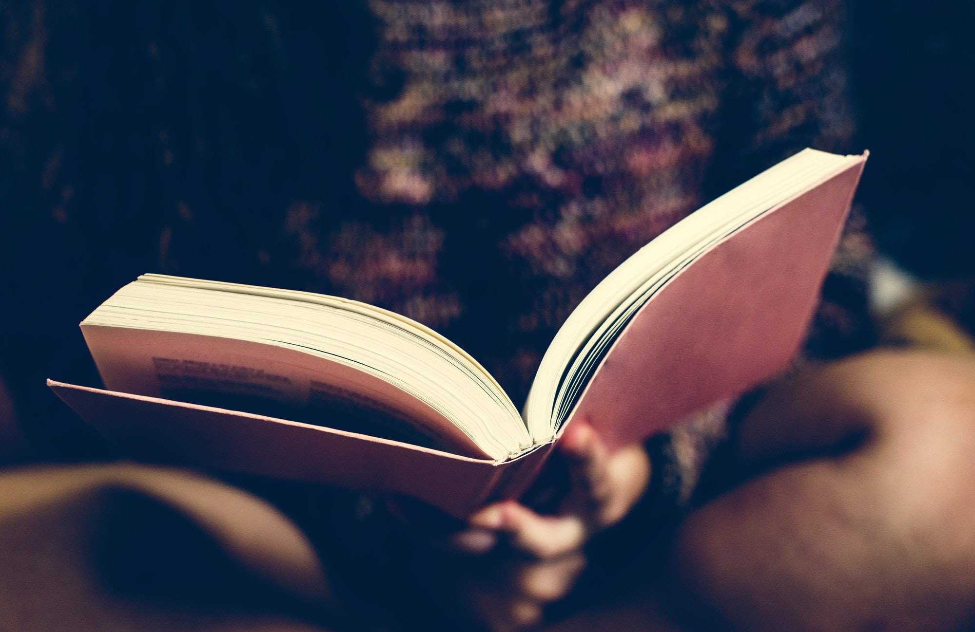 Teenage girl reading a book in a bedroom